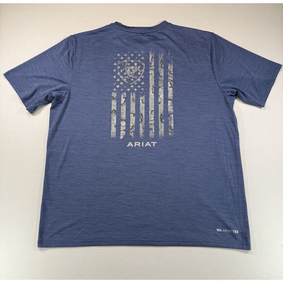 Ariat Tek Heat Series T Shirt Camo Flag Mens XL Blue Stretch Performance - Picture 2 of 6